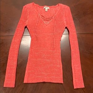 Arizona Jeans Lo sleeve coral lace-up top